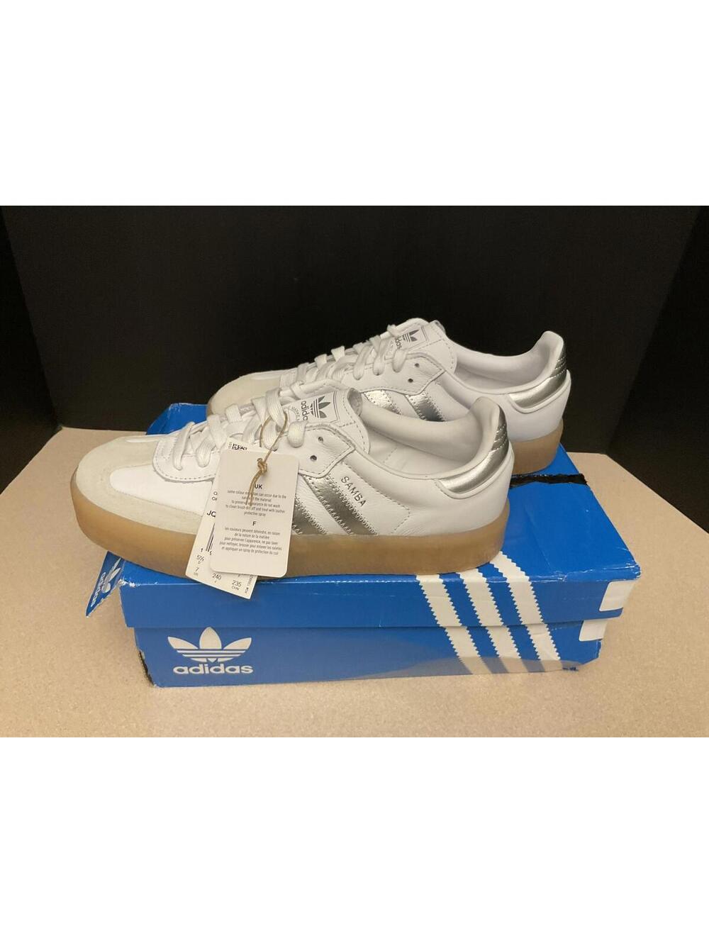New! Womens Adidas Sambae Leather/Suede White/Metallic Silver Shoes. Size 7. - Picture 6 of 10